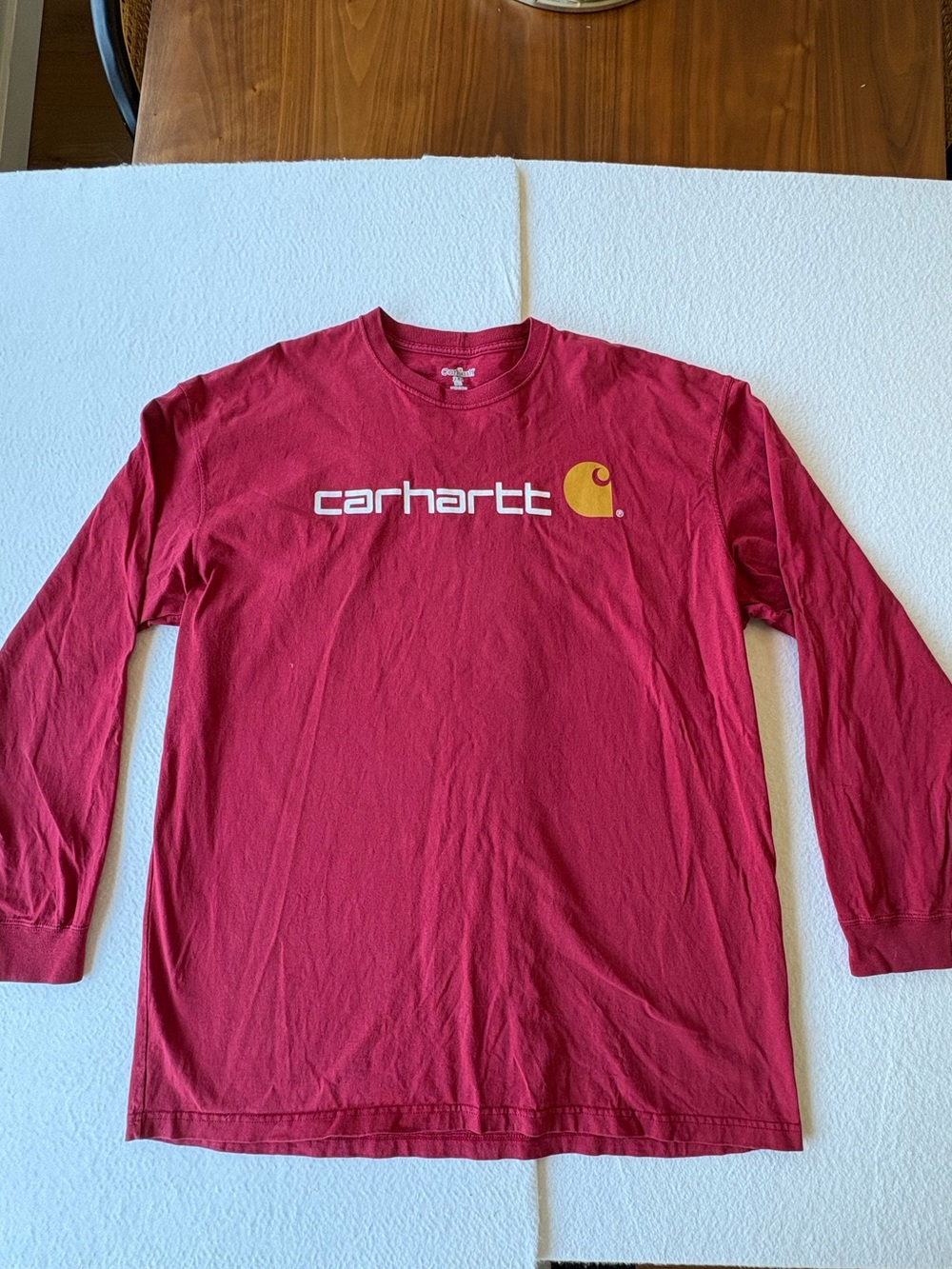 Carhartt Men's Long-Sleeve Logo Tee - Burgundy with Gold Logo